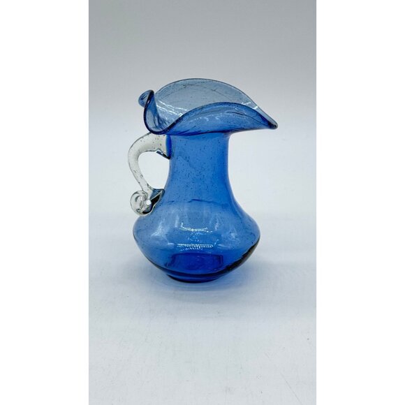Vintage Cobalt Blue Hand Blown Glass Art Mini Pitcher W/applied Handle - Picture 6 of 6